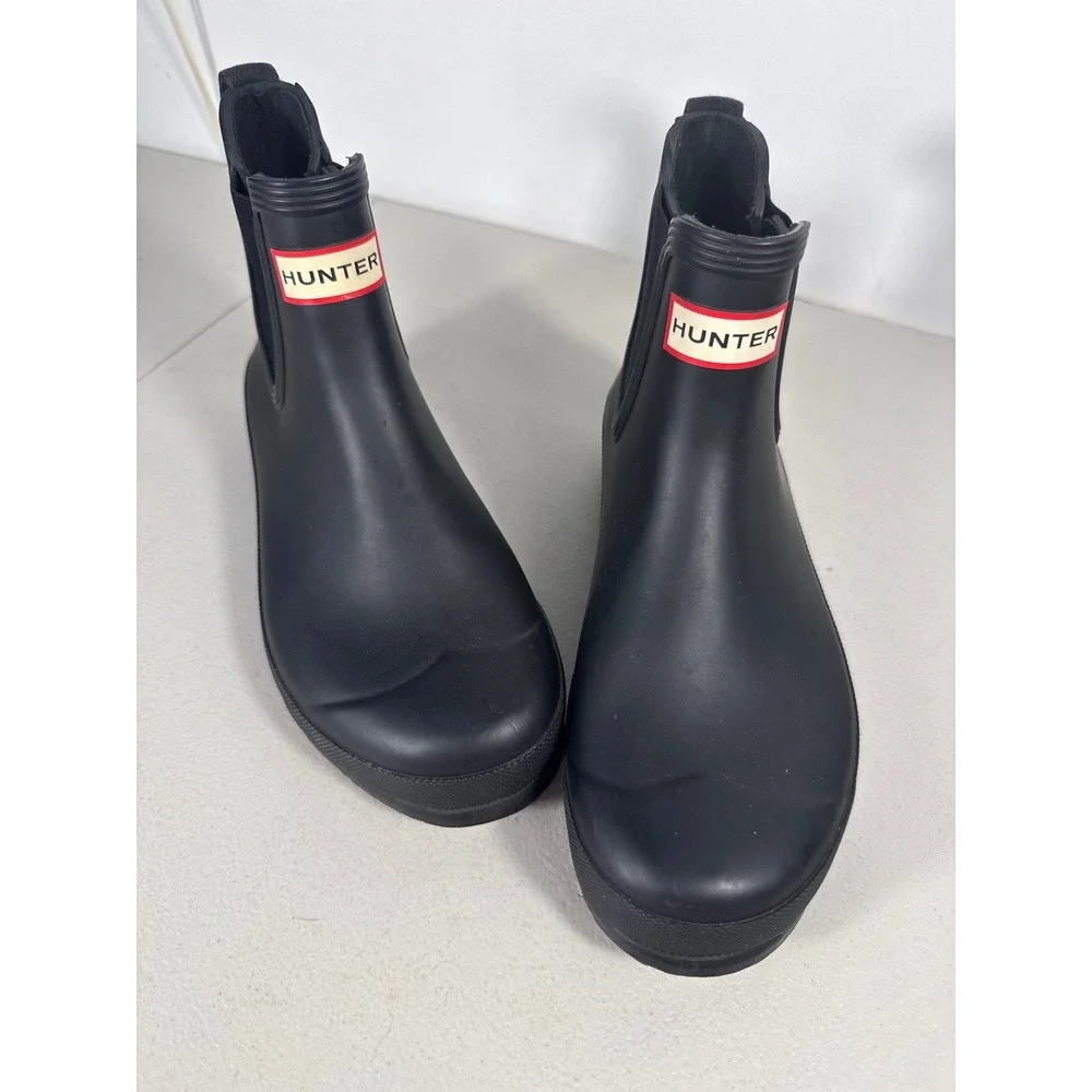 Hunter Original Chelsea Rain Boots Black Matte Waterproof Rubber Ankle Booties 8